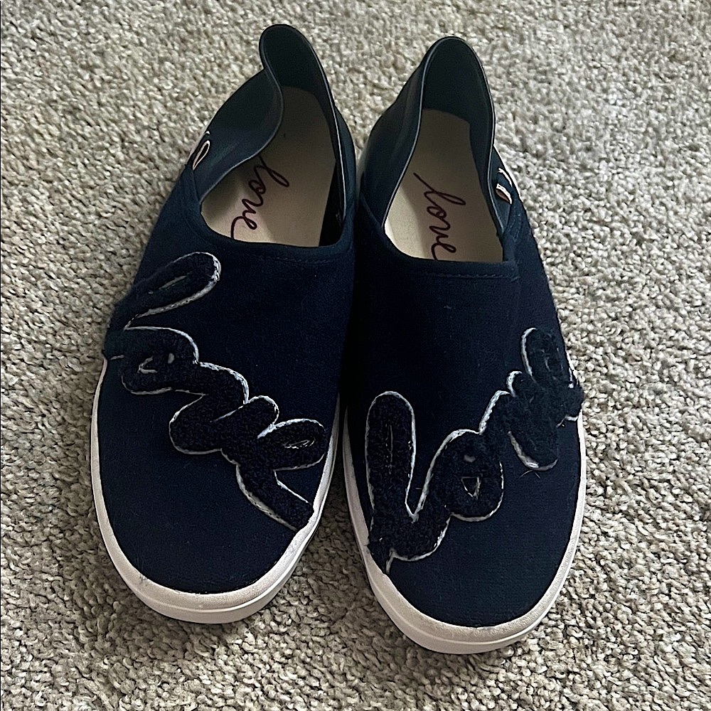 Navy Blue Slip-On Sneakers with 'Love’ design